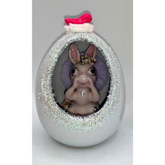 Unbranded Other - Vintage Ceramic Diorama Egg Pink Rhinestone Bunny Deb O. Original Designs OOAK